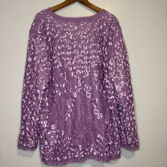 Vintage Lavender Ellim USA Women's Jacket Embroidered Beaded Long Sleeve Lace - Picture 5 of 11